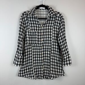 Talulah Shirt Women's Small Black White Gingham Button Front‎ Tunic Gauzy Casual